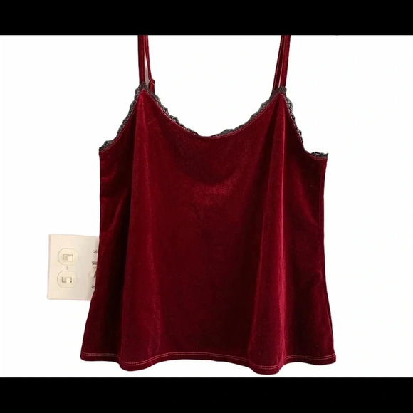 Ultra Flirt Velvet Spaghetti Strap W/Lace Trim Top - Picture 1 of 7